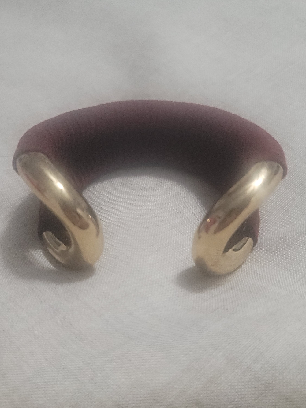 Textured Burgundy Cuff Bracelet with Gold Accents